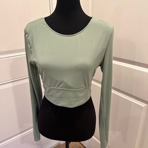 Sporty Sage Green Long Sleeve Top
